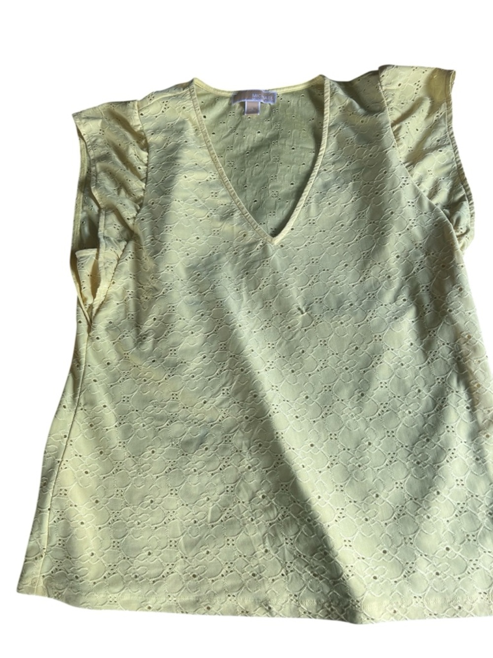 Michael Kors Size Large Lemon Yellow Eyelet V-Neck Blouse